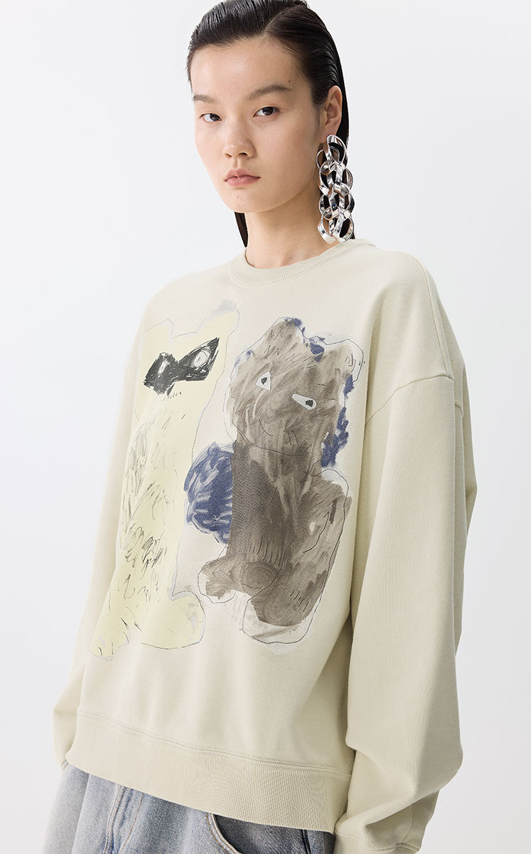Sweatshirt / JNBY Playful Cat Oversized Cotton Sweatshirt
