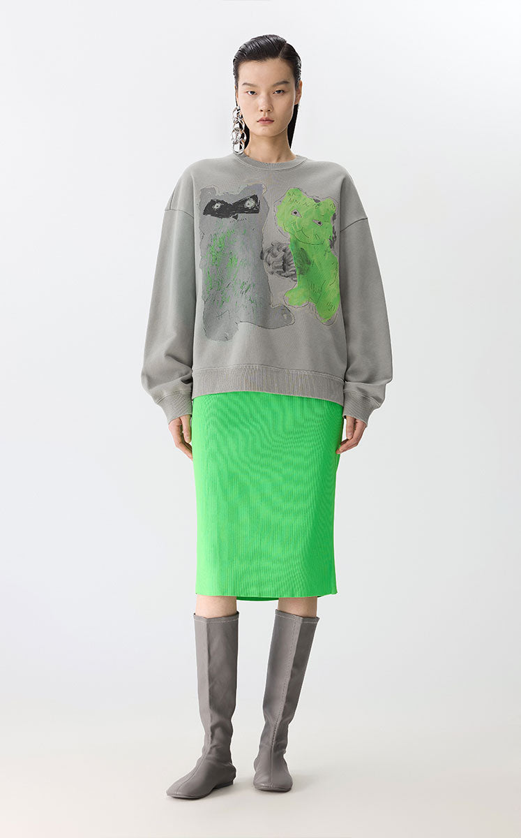 Sweatshirt / JNBY Playful Cat Oversized Cotton Sweatshirt Green