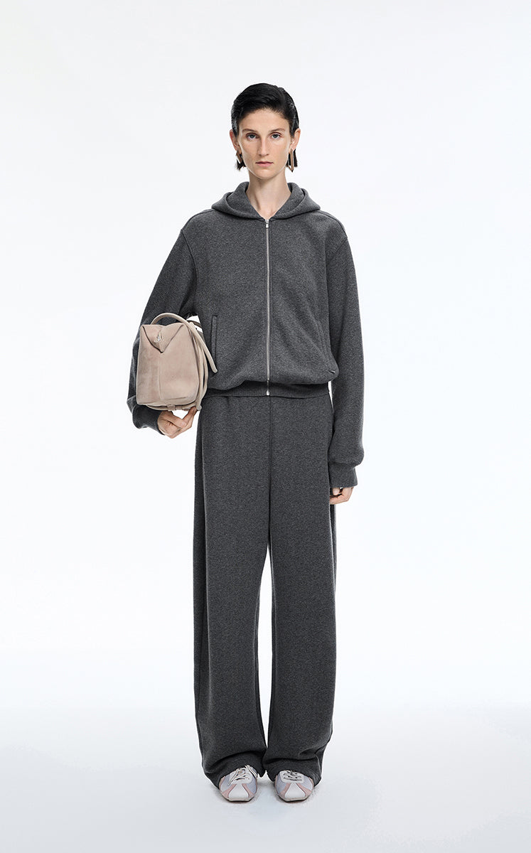 Sweatshirt / JNBY Wool-Blend Relaxed Zip Hoodie Grey