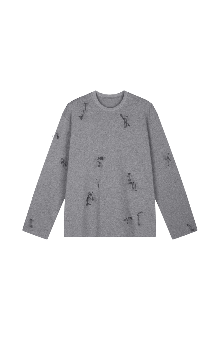 T-Shirt / JNBY 3D Floral Fringe Cotton Long Sleeve Tee