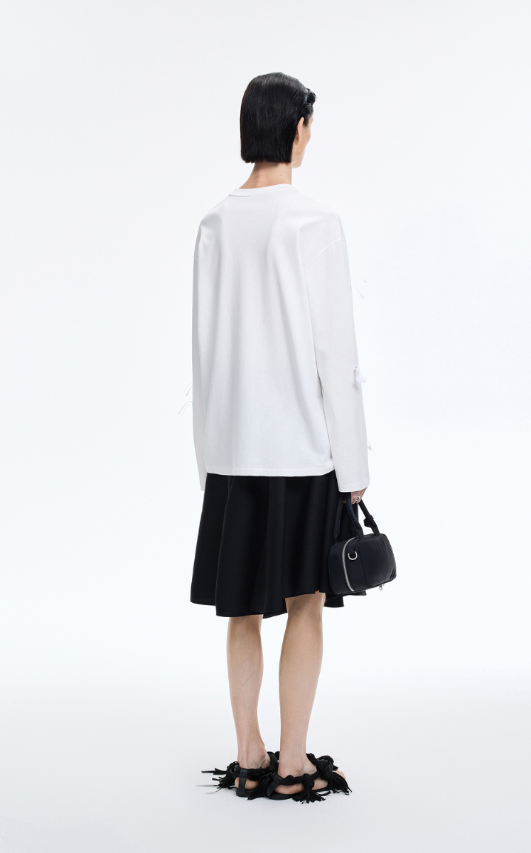 T-Shirt / JNBY 3D Floral Fringe Cotton Long Sleeve Tee