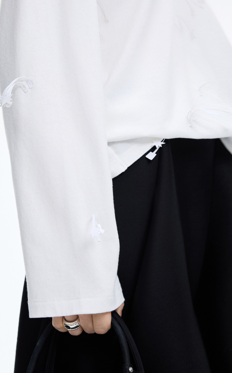 T-Shirt / JNBY 3D Floral Fringe Cotton Long Sleeve Tee