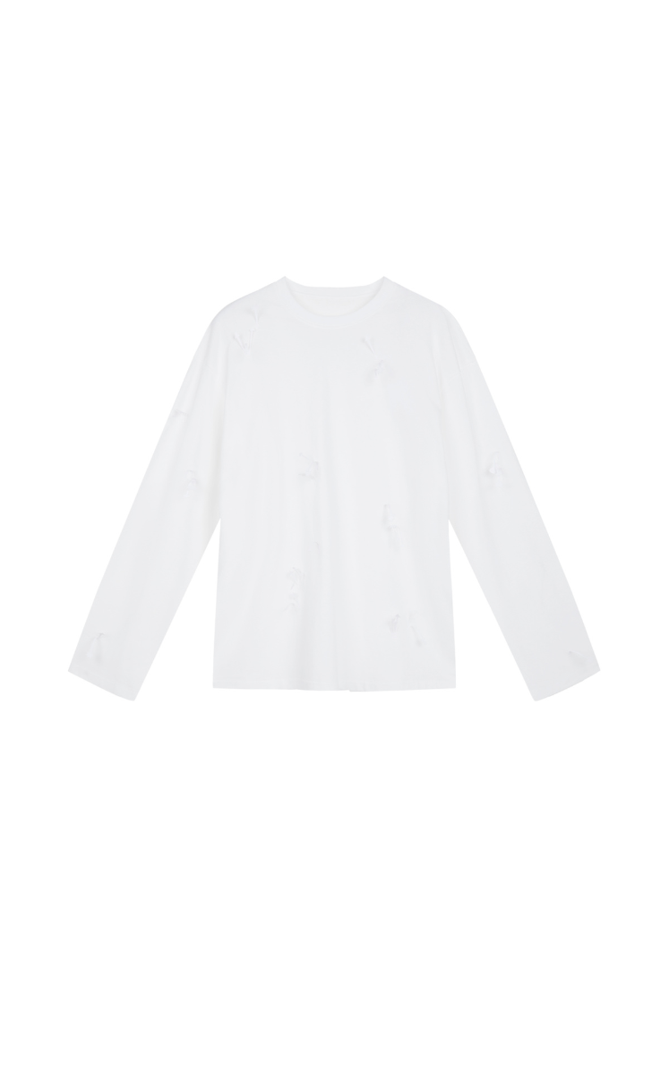 T-Shirt / JNBY 3D Floral Fringe Cotton Long Sleeve Tee