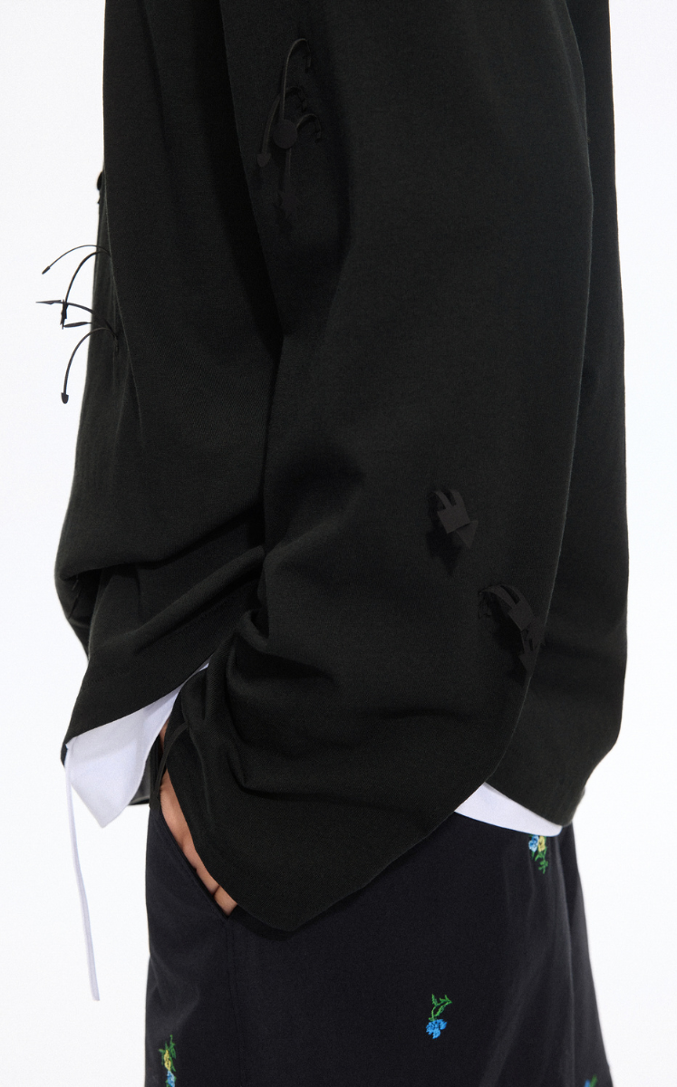 T-Shirt / JNBY 3D Floral Fringe Cotton Long Sleeve Tee