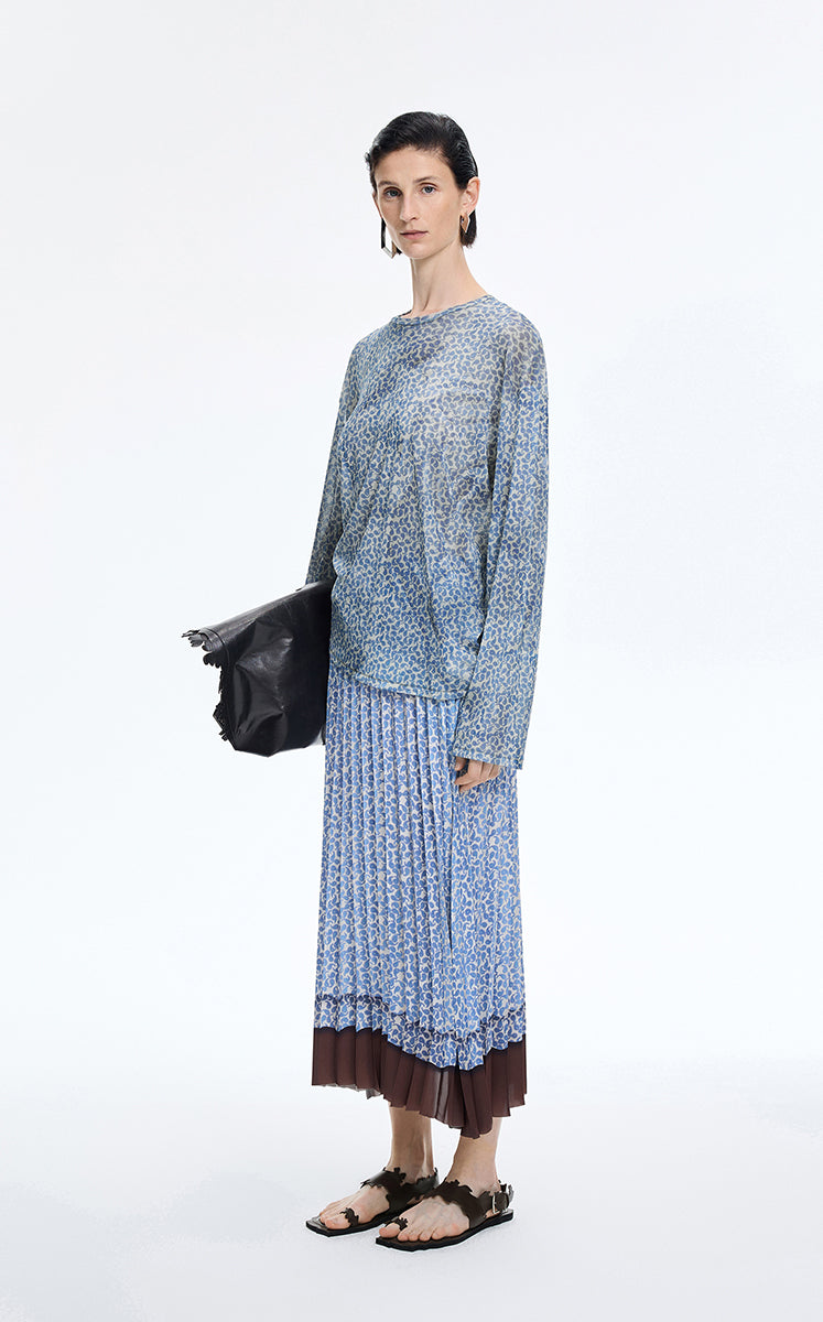 T-Shirt / JNBY Abstract Pattern Sheer Mesh Long Sleeve T-Shirt