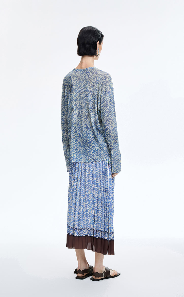 T-Shirt / JNBY Abstract Pattern Sheer Mesh Long Sleeve T-Shirt