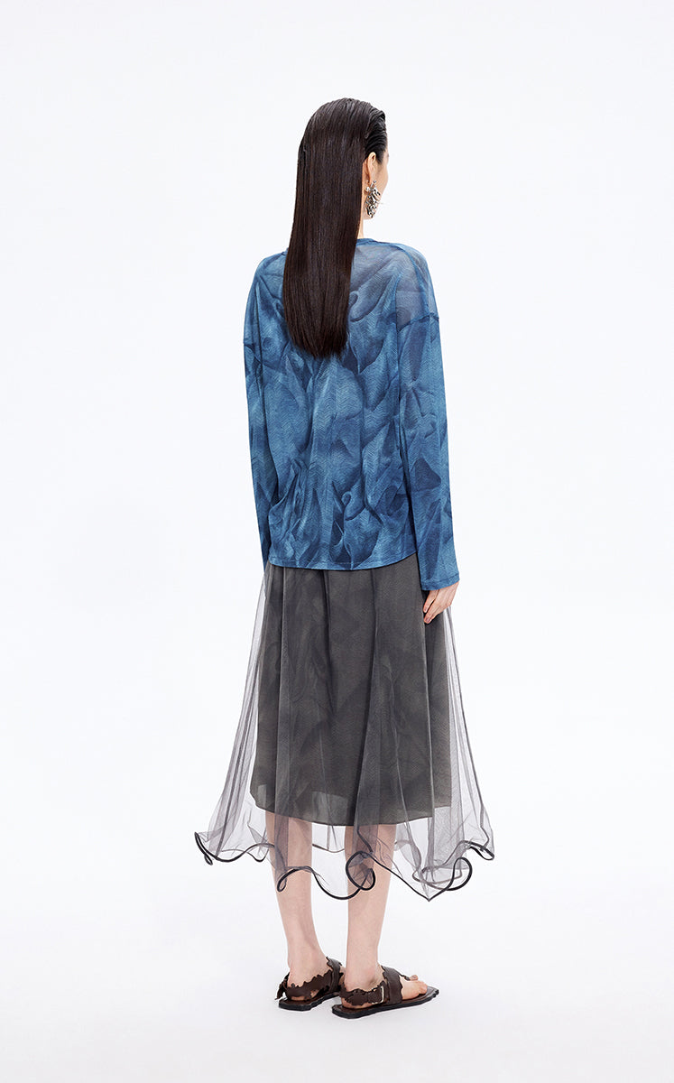 T-Shirt / JNBY Abstract Pattern Sheer Mesh Long Sleeve T-Shirt