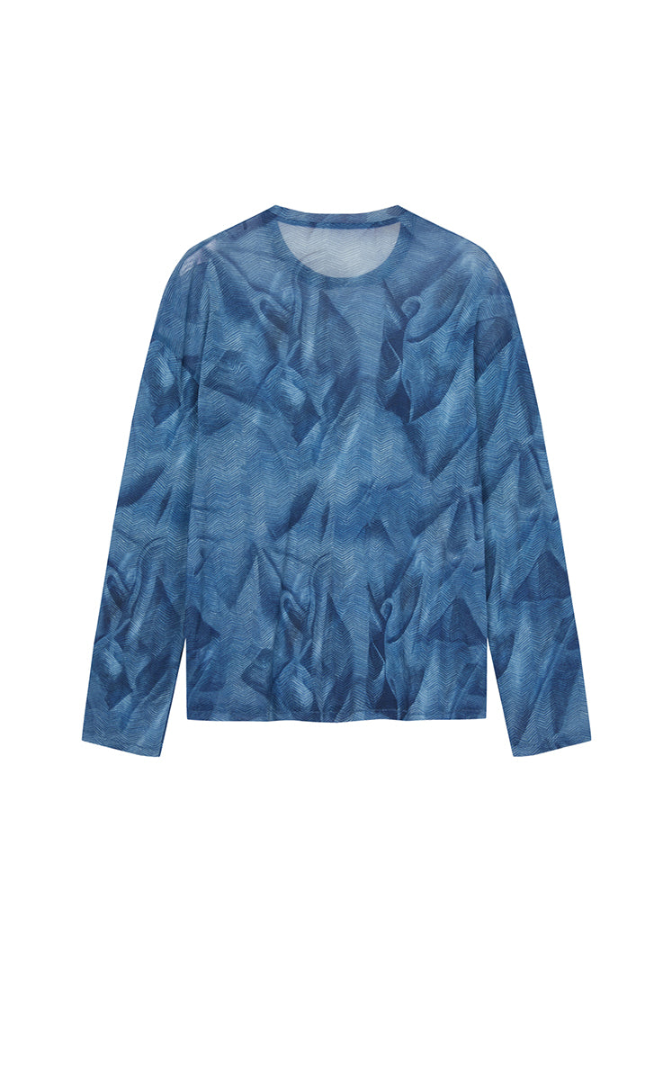 T-Shirt / JNBY Abstract Pattern Sheer Mesh Long Sleeve T-Shirt