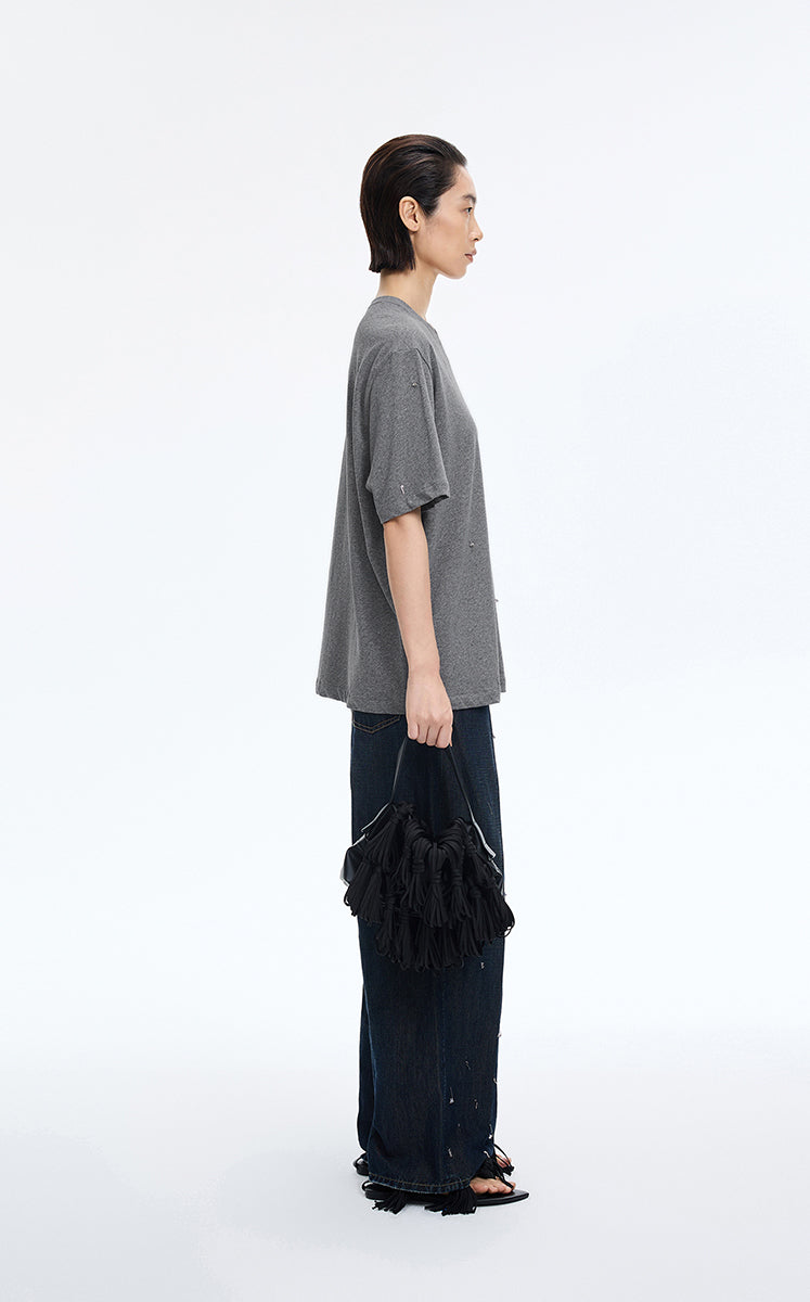 T-Shirt / JNBY Beaded Cotton Oversized Short Sleeve T-Shirt