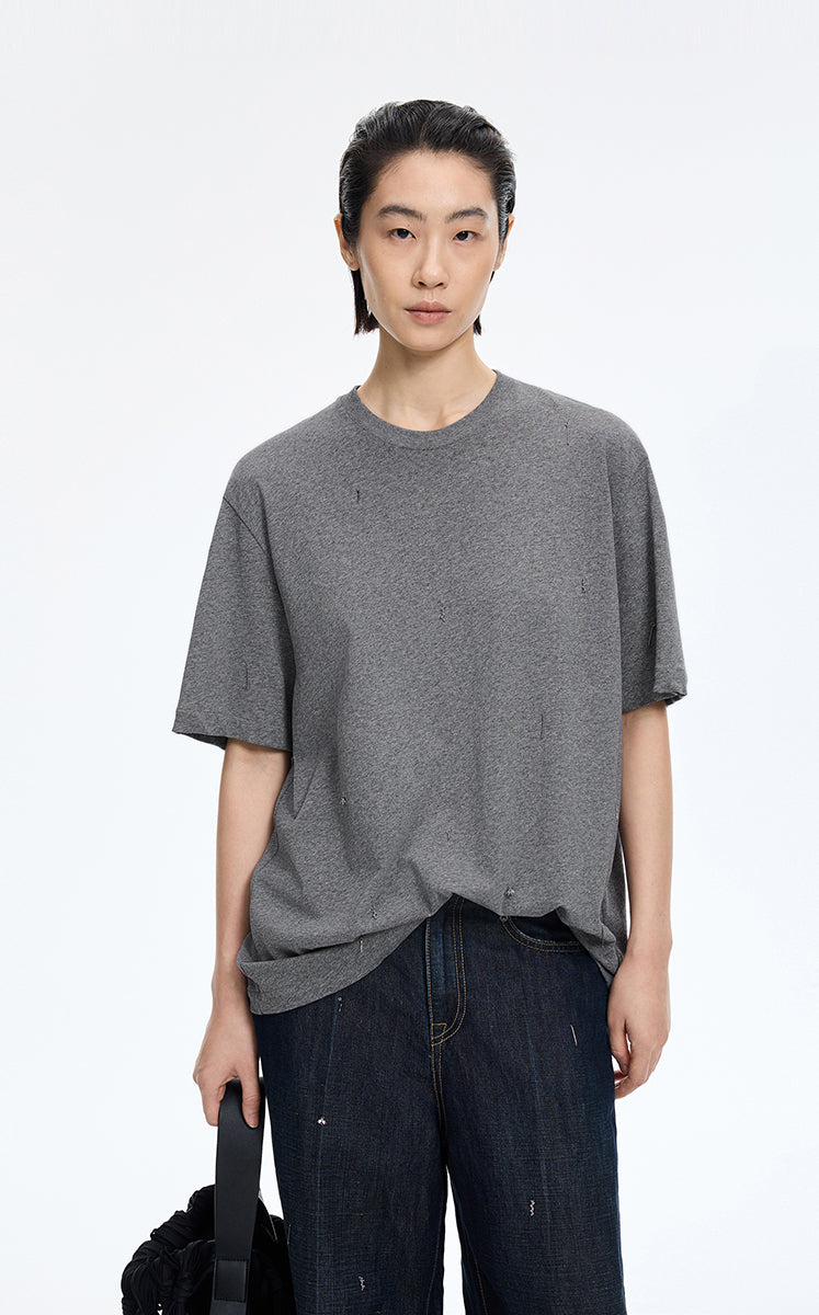 T-Shirt / JNBY Beaded Cotton Oversized Short Sleeve T-Shirt