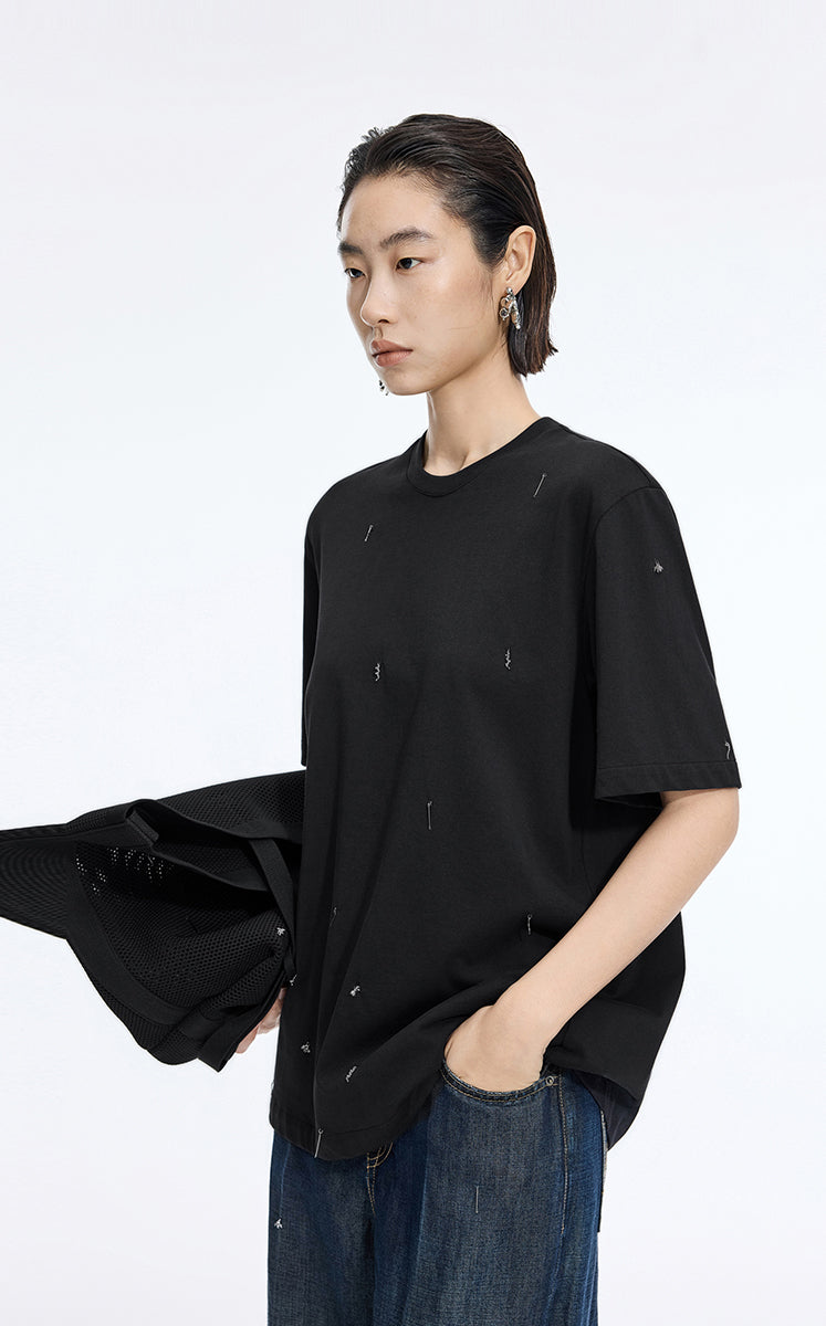 T-Shirt / JNBY Beaded Cotton Oversized Short Sleeve T-Shirt