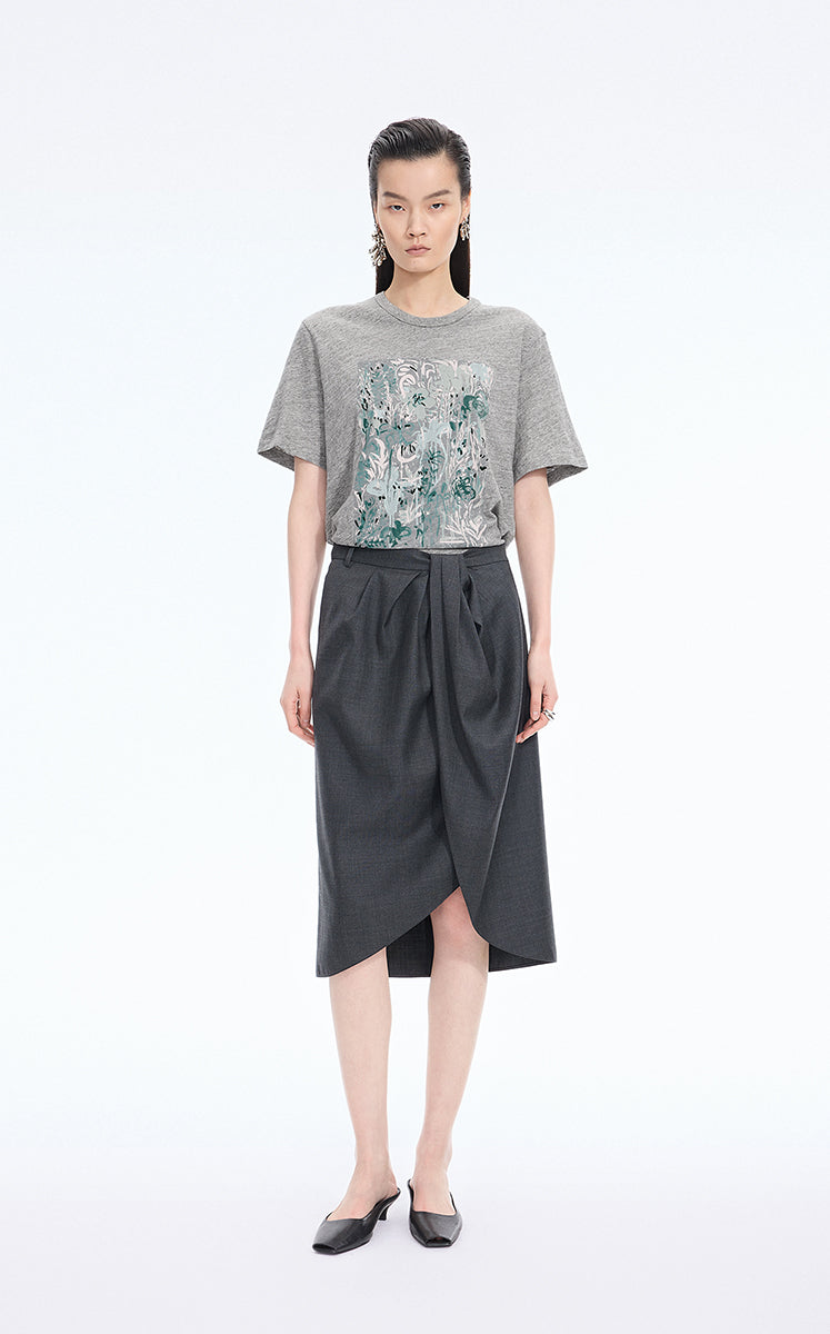 T-Shirt / JNBY Botanical Floral Graphic Cotton Tee Rice Grey