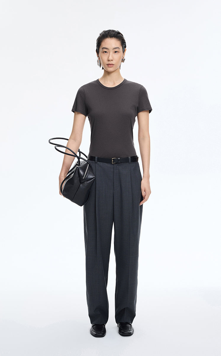 T-Shirt / JNBY Cotton Cashmere Cropped T-Shirt Charcoal