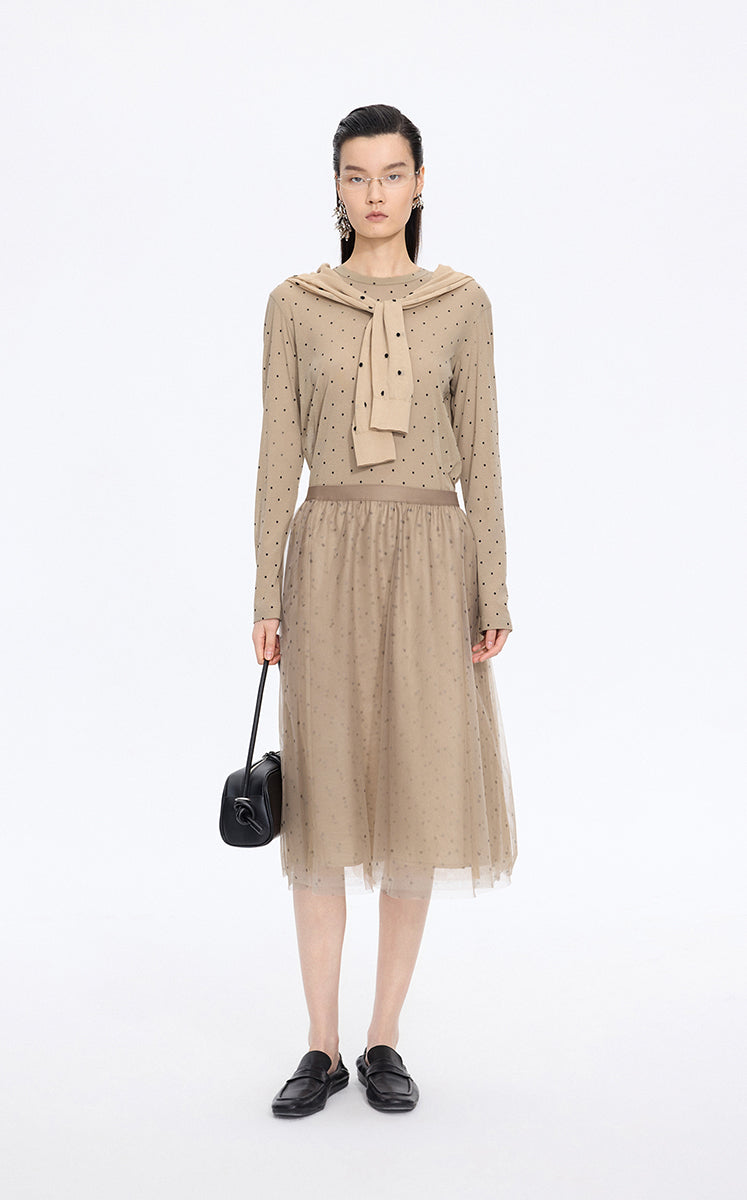 T-Shirt / JNBY Cotton Long Sleeve Relaxed T-Shirt Dark Khaki