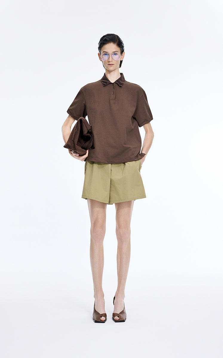 T-Shirt / JNBY Cropped Cotton Blend Polo Shirt Dark Brown