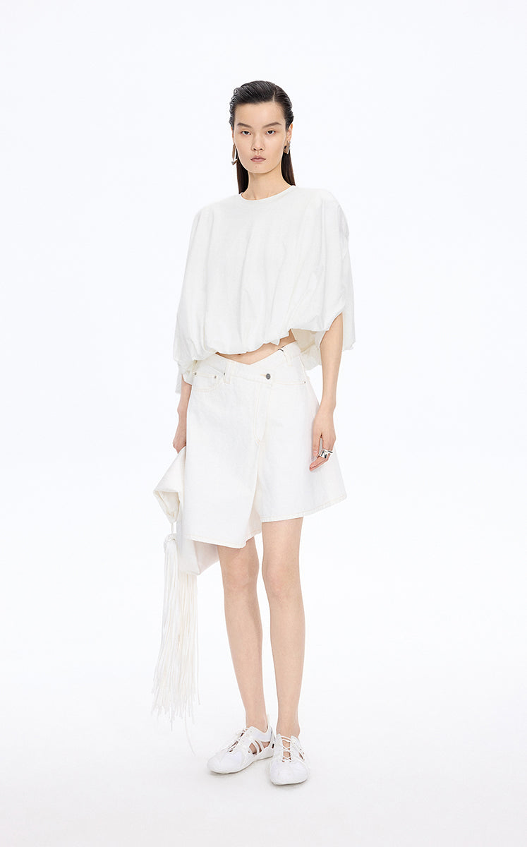 T-Shirt / JNBY Cropped Cotton Relaxed Fit T-Shirt Off White