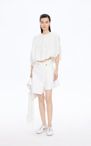 T-Shirt / JNBY Cropped Cotton Relaxed Fit T-Shirt Off White