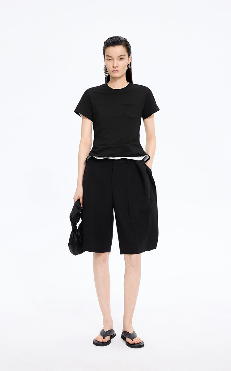 T-Shirt / JNBY Cropped Twist Hem Cotton T-Shirt Black