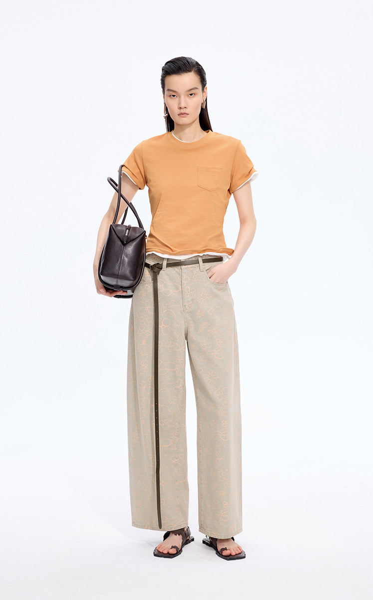 T-Shirt / JNBY Cropped Twist Hem Cotton T-Shirt Burnt Orange