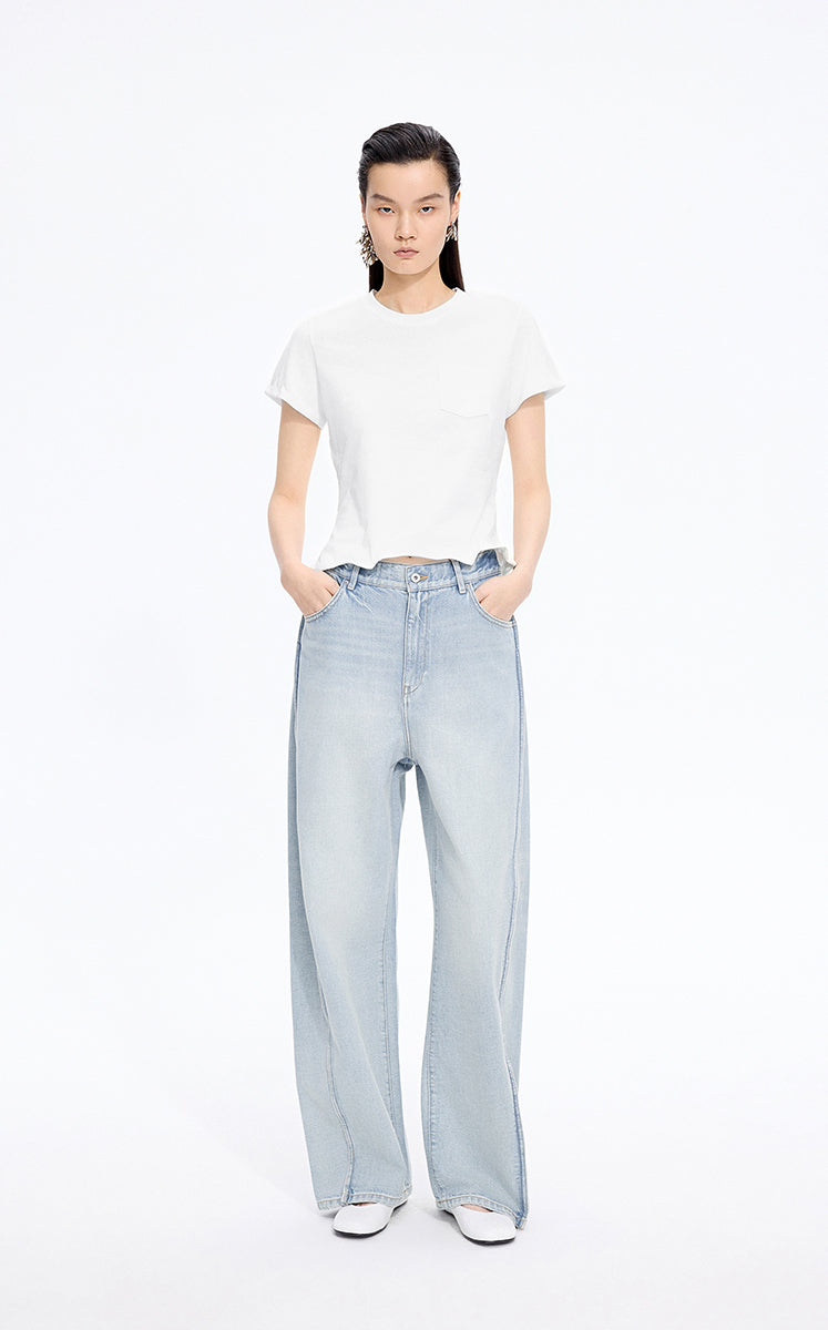 T-Shirt / JNBY Cropped Twist Hem Cotton T-Shirt Off White