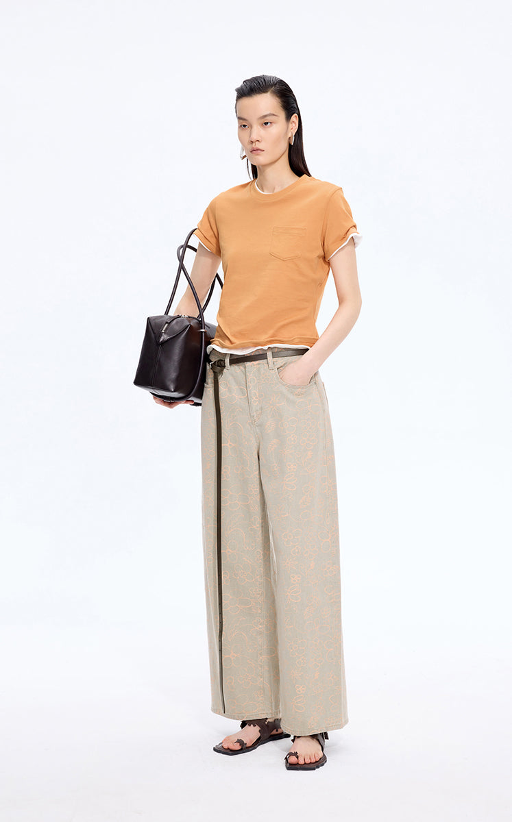T-Shirt / JNBY Cropped Twist Hem Cotton T-Shirt