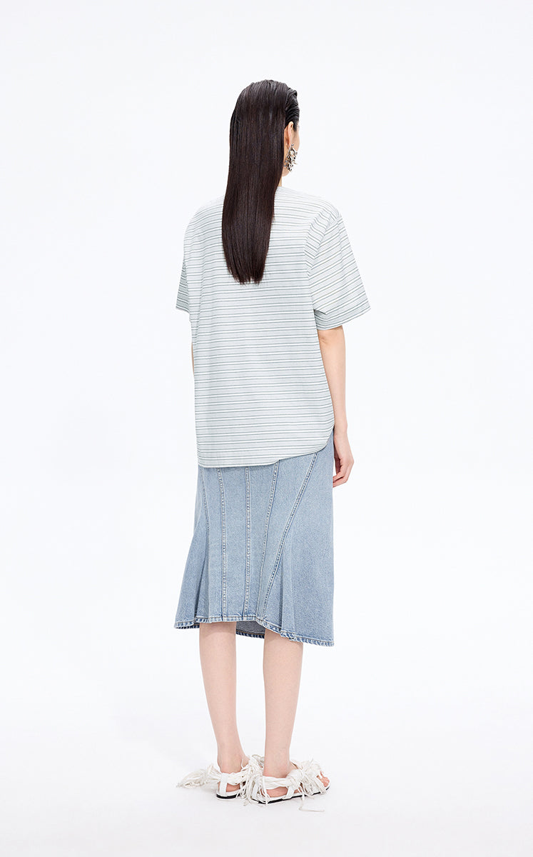 T-Shirt / JNBY Draped Pleated Hem Cotton T-Shirt