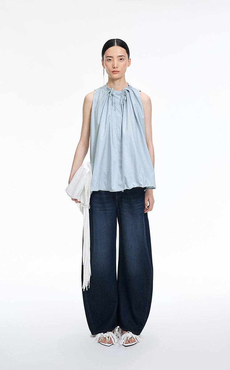 T-Shirt / JNBY Drawstring Collar Cotton T-Shirt Light Powder Blue