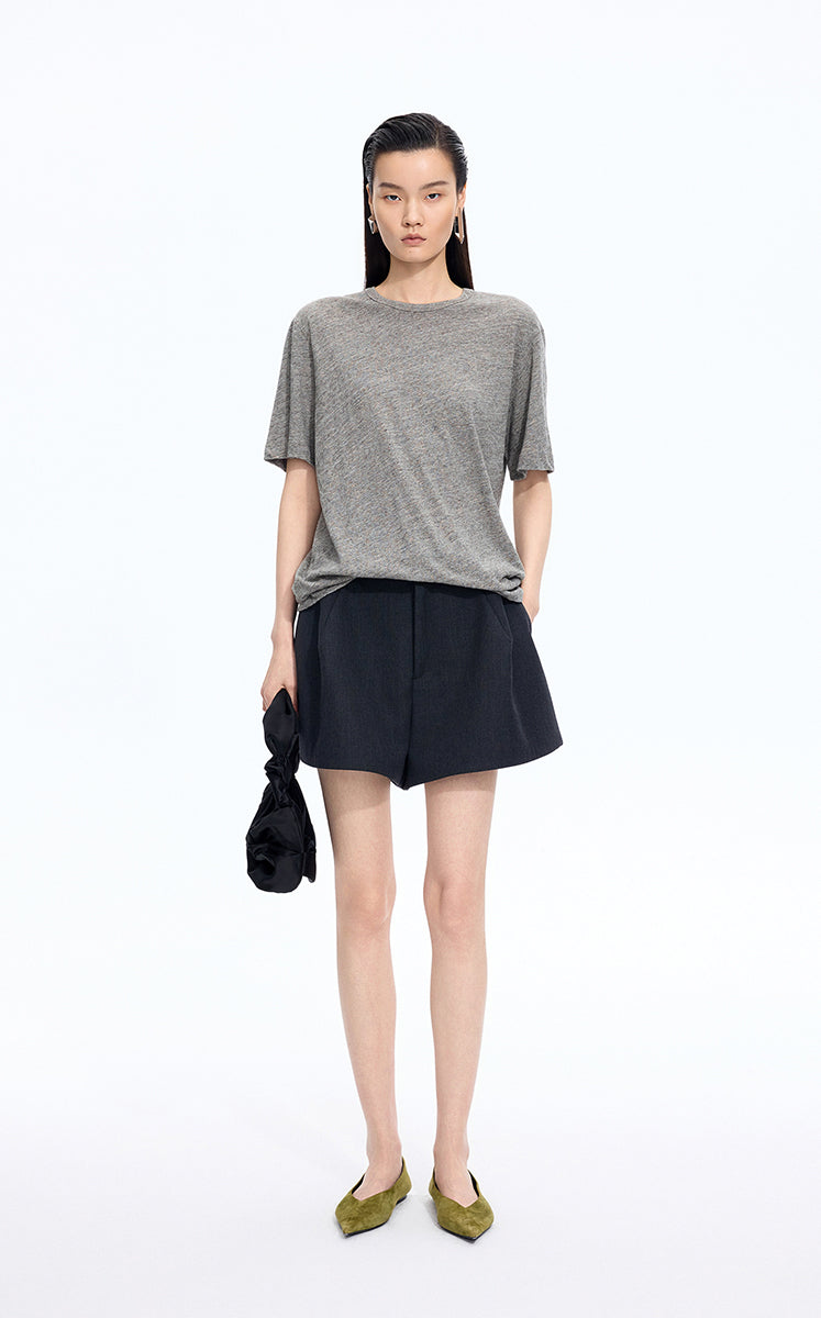 T-Shirt / JNBY Flocked Floral Cotton T-Shirt Greige