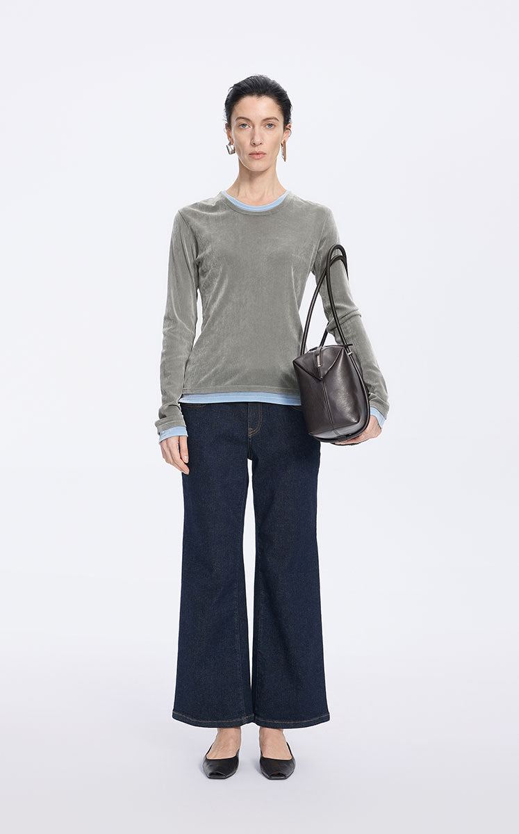T-Shirt / JNBY Flocked Mesh Layered Tee Grey Blue