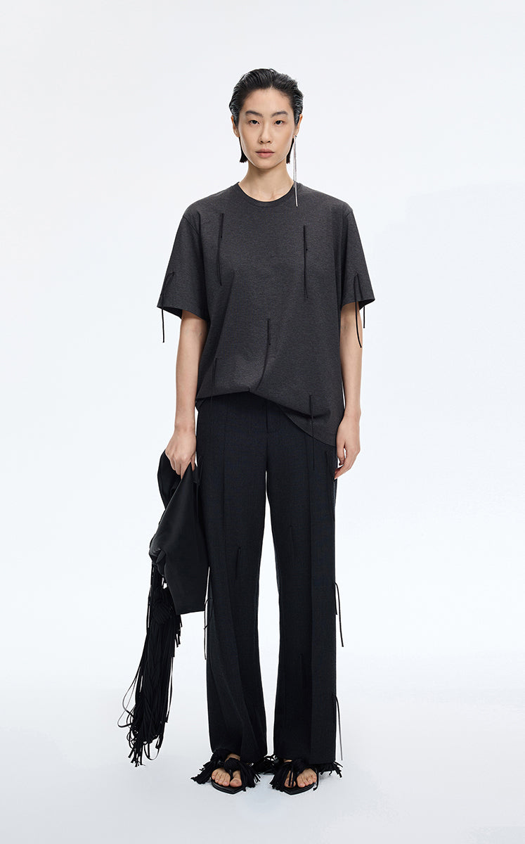 T-Shirt / JNBY Fringe Cotton Oversized T-Shirt Grey Marl
