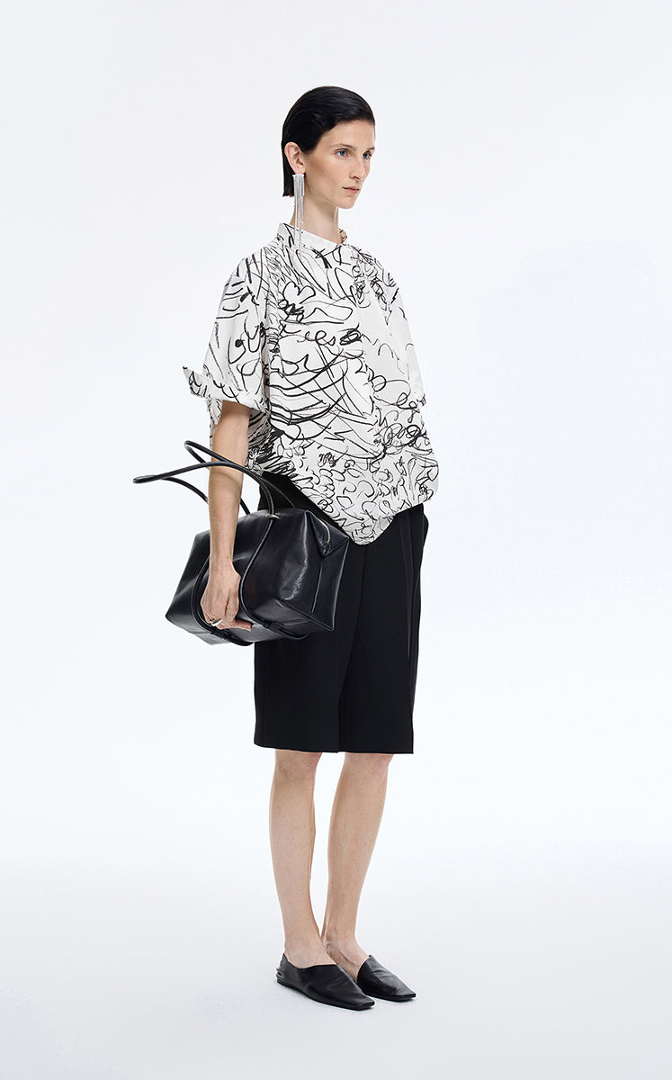 T-Shirt / JNBY Hand-Drawn Floral Wrap-Neck Cotton Top
