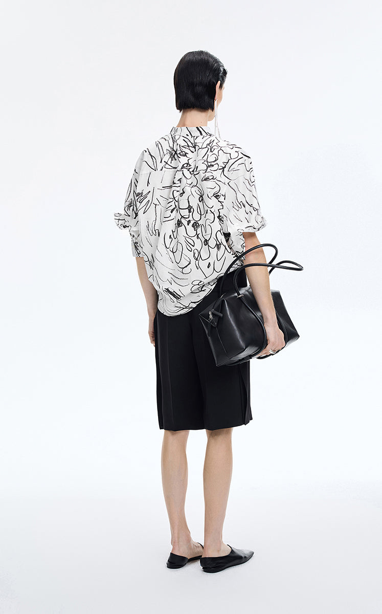 T-Shirt / JNBY Hand-Drawn Floral Wrap-Neck Cotton Top