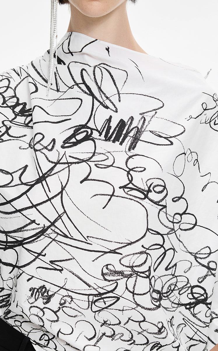 T-Shirt / JNBY Hand-Drawn Floral Wrap-Neck Cotton Top