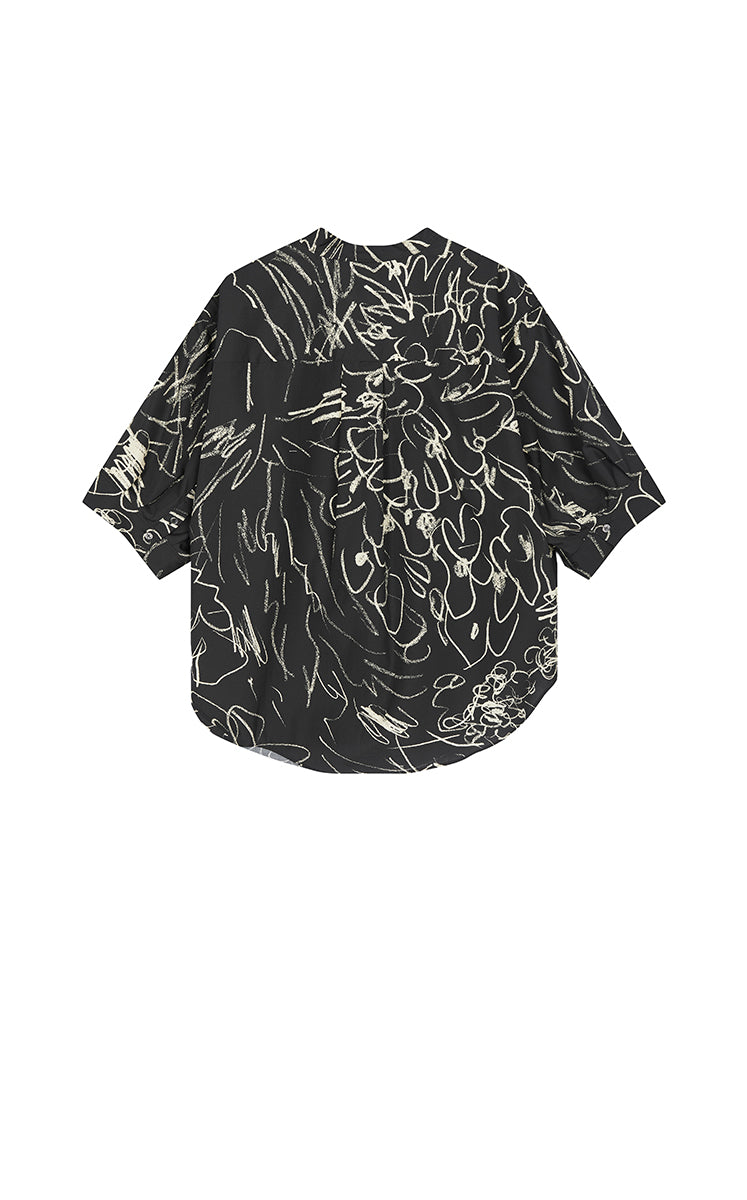 T-Shirt / JNBY Hand-Drawn Floral Wrap-Neck Cotton Top