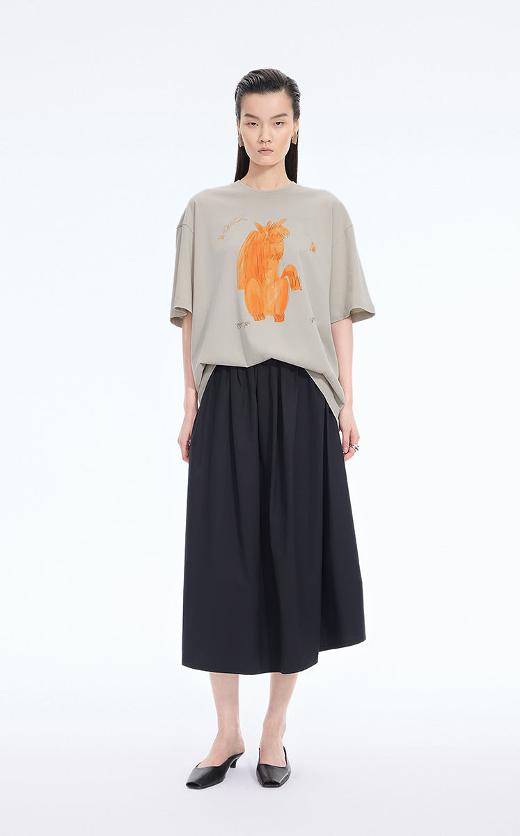 T-Shirt / JNBY Loose Pony Graphic Cotton Tee Grey