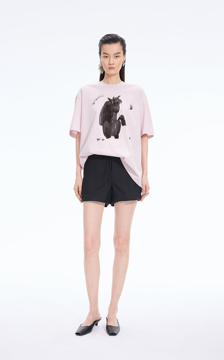 T-Shirt / JNBY Loose Pony Graphic Cotton Tee Pink