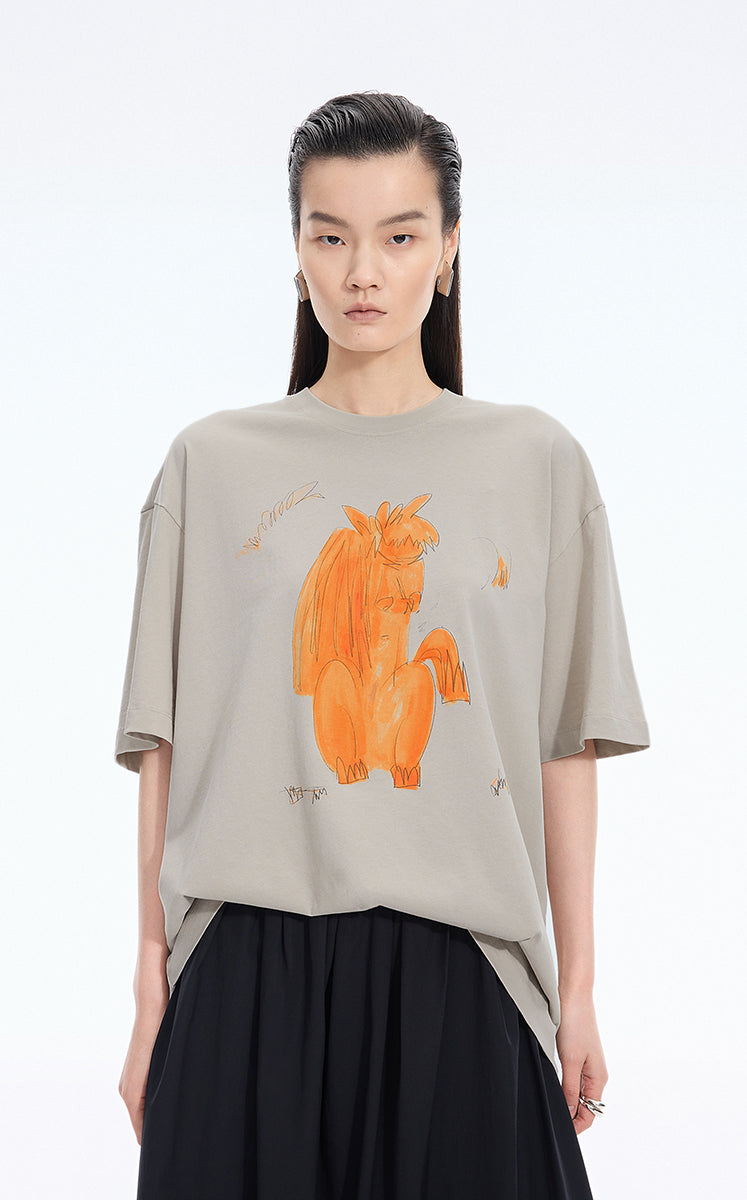 T-Shirt / JNBY Loose Pony Graphic Cotton Tee