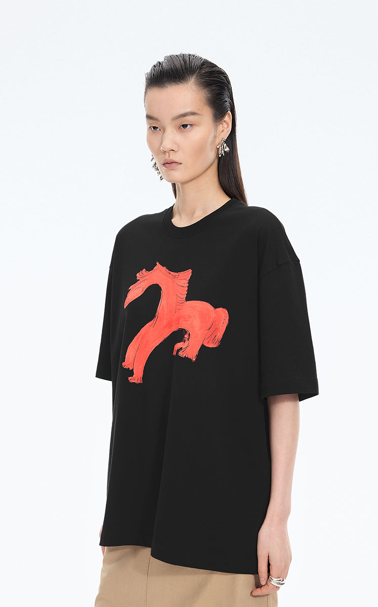 T-Shirt / JNBY Loose Pony Graphic Cotton Tee