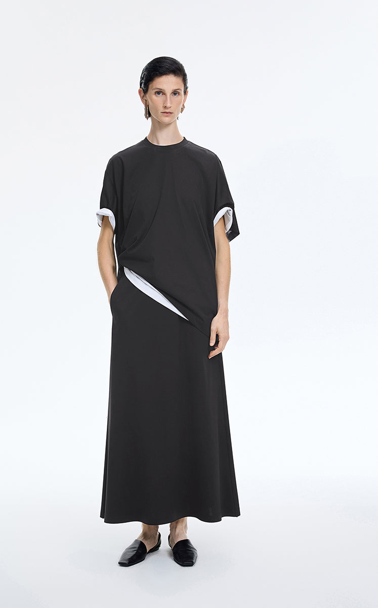 T-Shirt / JNBY Mercerized Cotton Blend Asymmetric T-Shirt Black