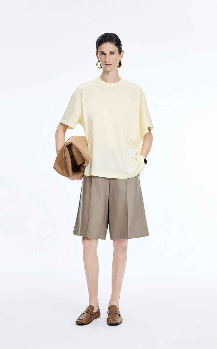 T-Shirt / JNBY Mercerized Cotton Blend Asymmetric T-Shirt Light Beige