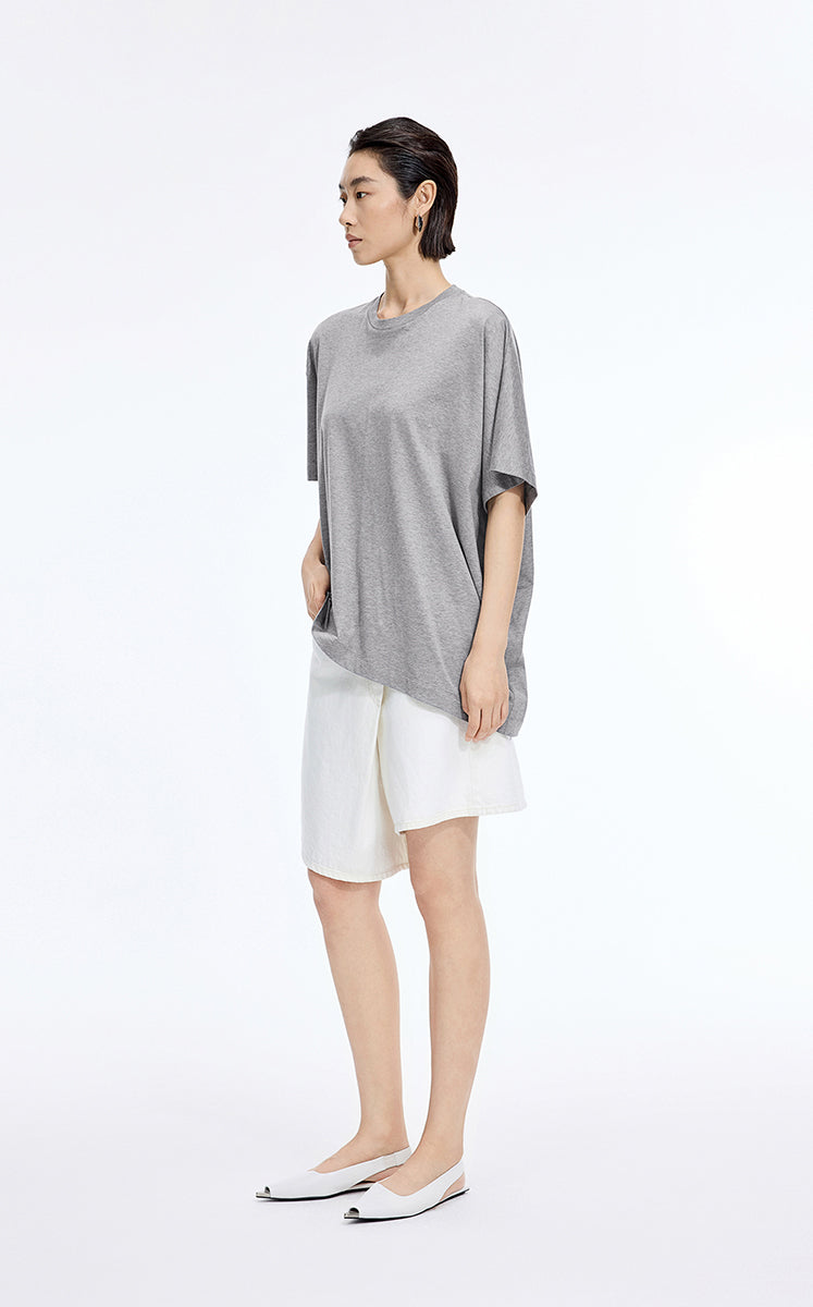 T-Shirt / JNBY Mercerized Cotton Blend Asymmetric T-Shirt