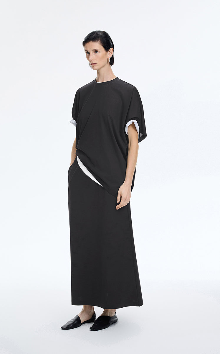 T-Shirt / JNBY Mercerized Cotton Blend Asymmetric T-Shirt