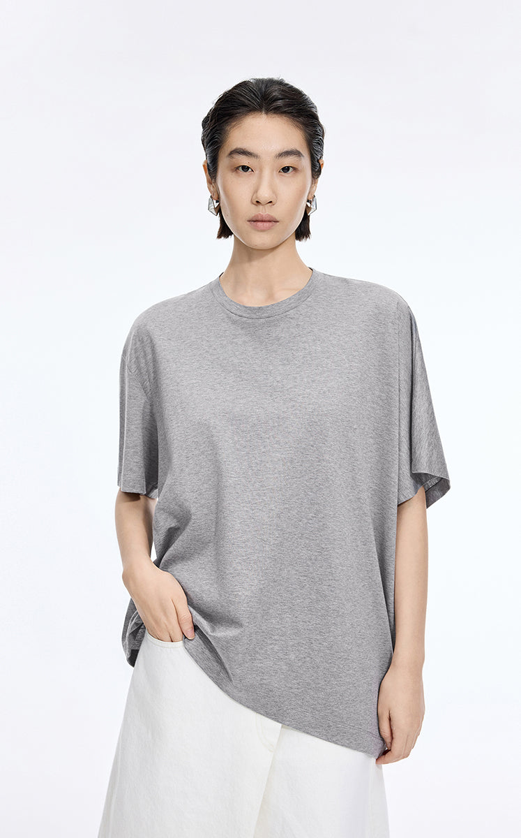 T-Shirt / JNBY Mercerized Cotton Blend Asymmetric T-Shirt