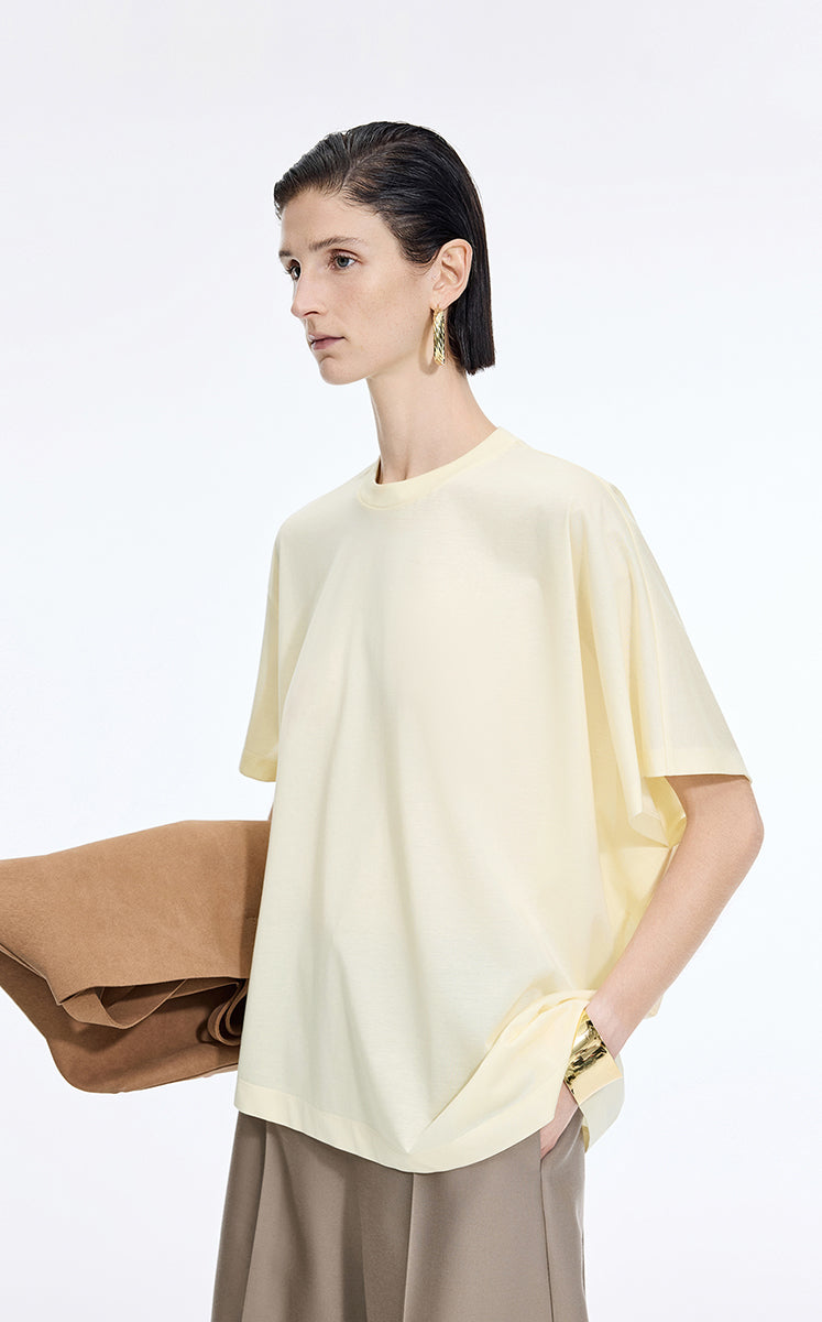 T-Shirt / JNBY Mercerized Cotton Blend Asymmetric T-Shirt