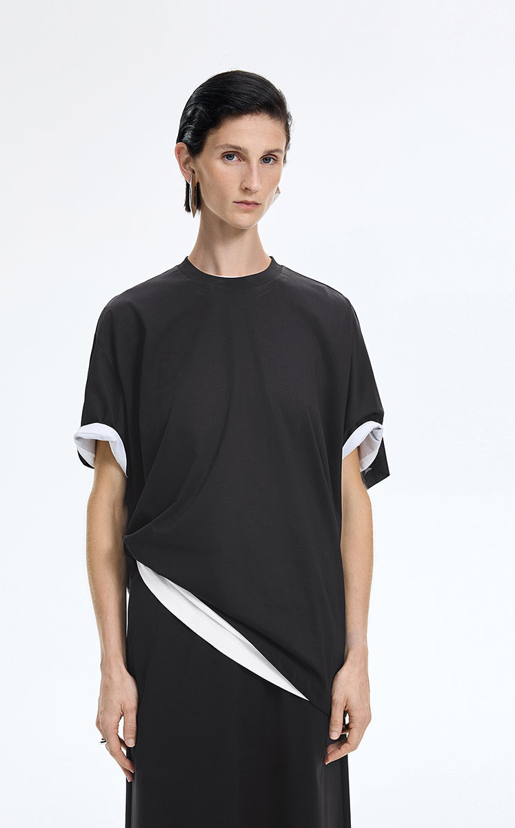 T-Shirt / JNBY Mercerized Cotton Blend Asymmetric T-Shirt