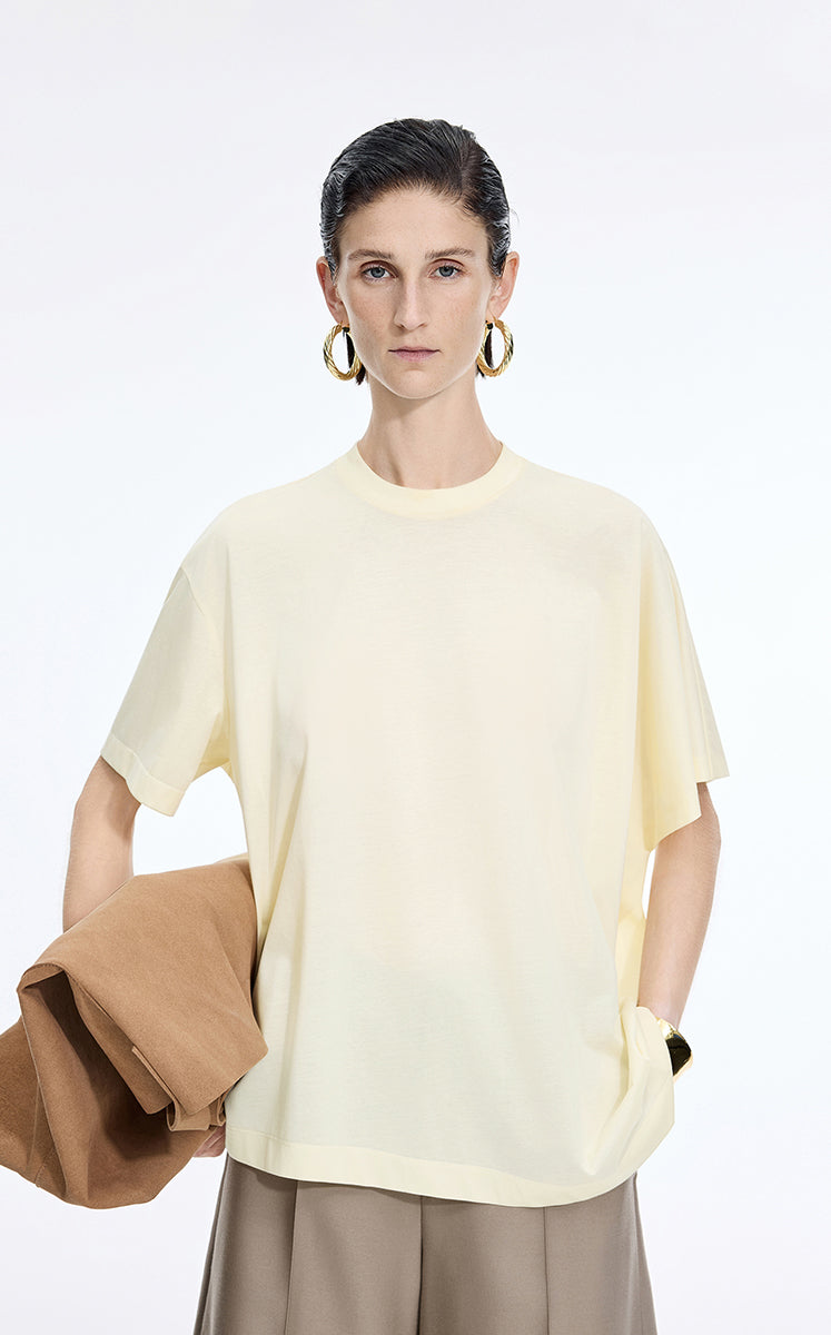 T-Shirt / JNBY Mercerized Cotton Blend Asymmetric T-Shirt
