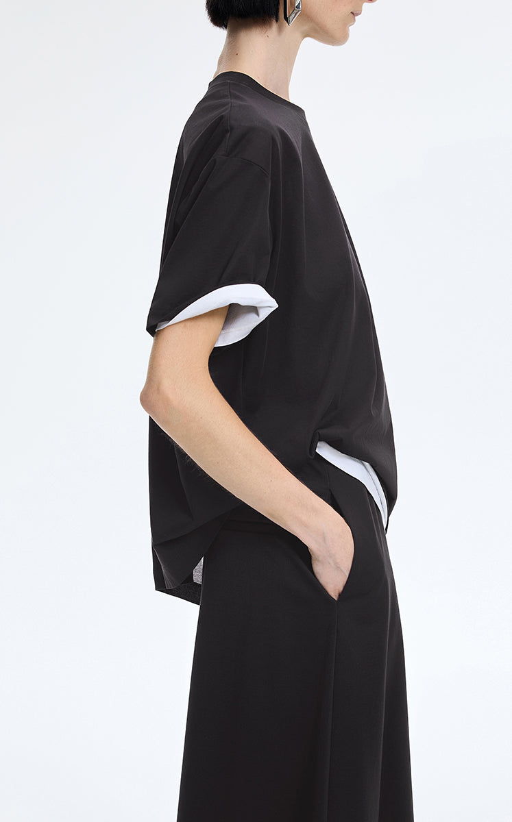 T-Shirt / JNBY Mercerized Cotton Blend Asymmetric T-Shirt