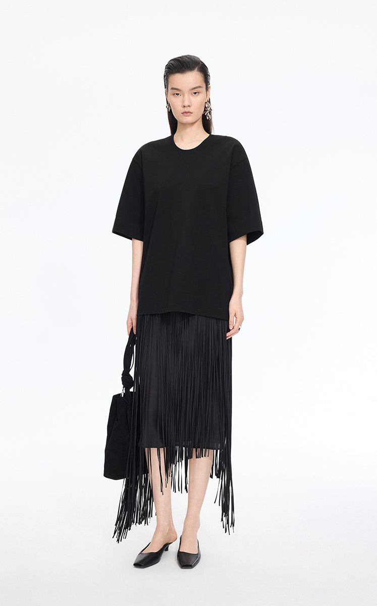 T-Shirt / JNBY Oversized O-line Cotton Blend T-Shirt Black
