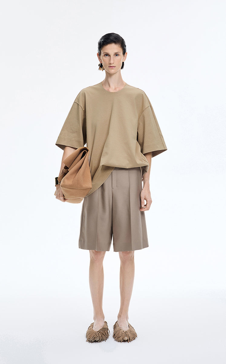 T-Shirt / JNBY Oversized O-line Cotton Blend T-Shirt Olive Khaki