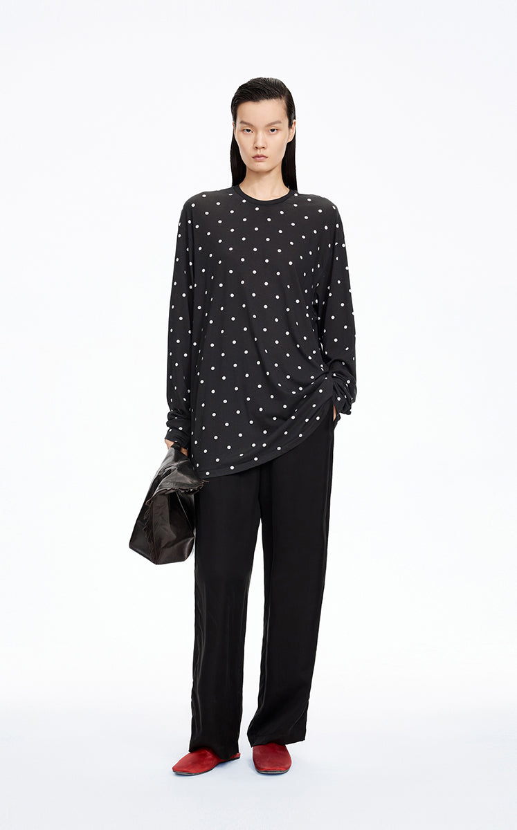 T-Shirt / JNBY Polka Dot Cotton Long Sleeve T-Shirt Black